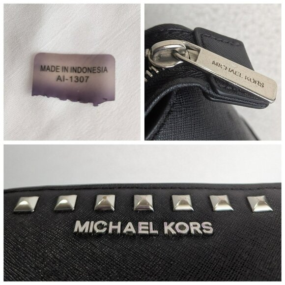 Michael Kors Small Saffiano Leather Studded Bag Black Silver NO CROSSBODY STRAP - Picture 11 of 12